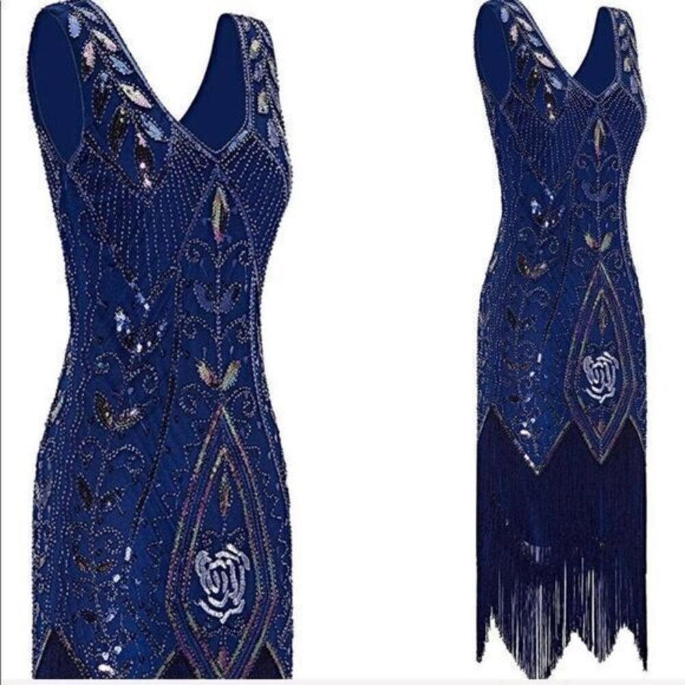 1920’s flapper gatsby fringe sleeveless mini dress